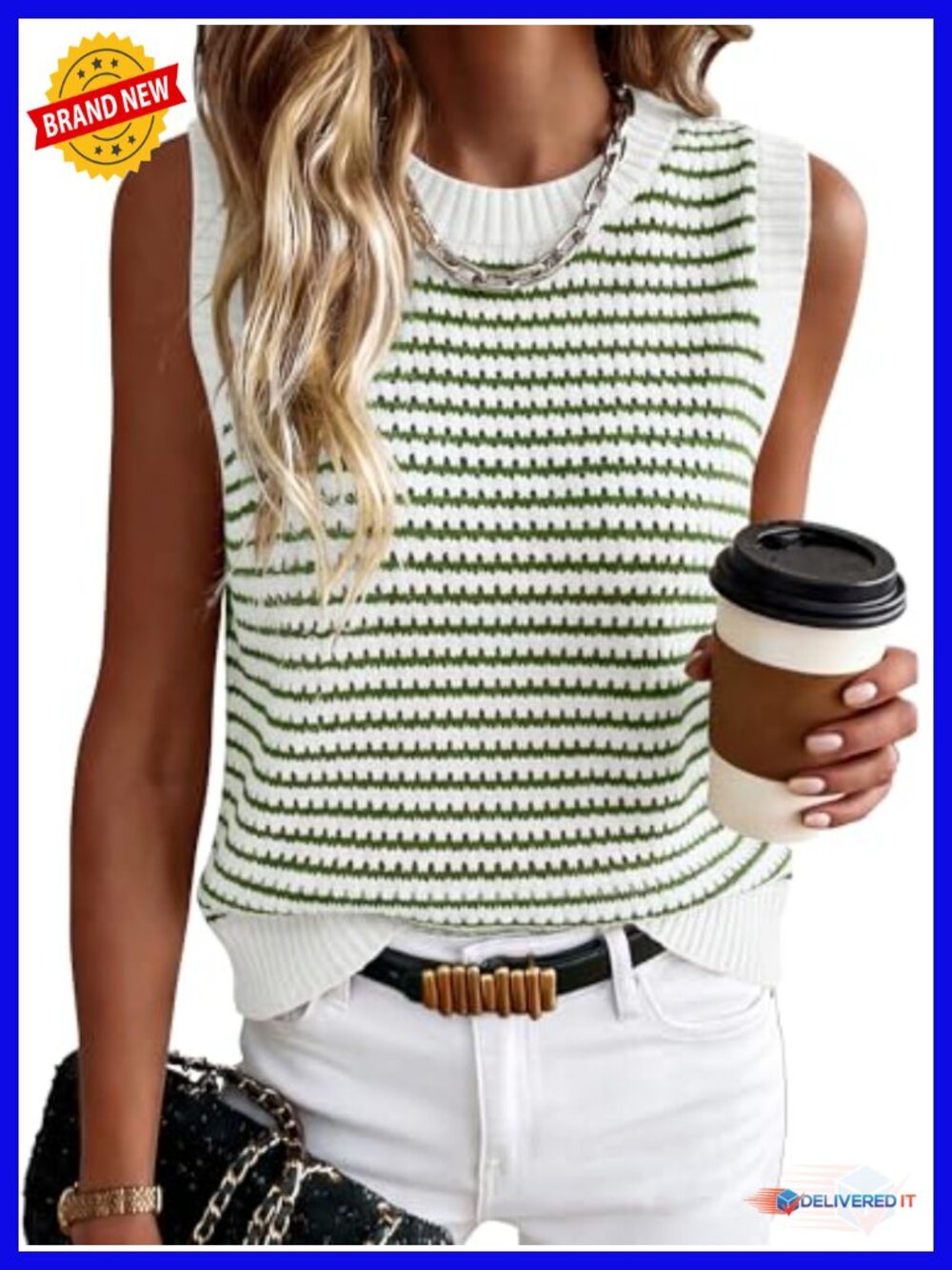 Sleeveless Knit Sweater Vest Striped Tank Top